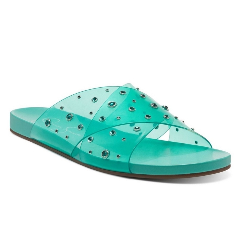 NWB Jessica Simpson Studded Aqua Slides